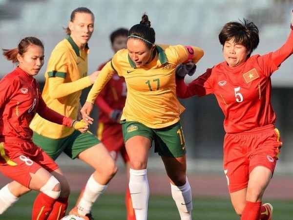 Tuyển nữ Việt Nam không thể ngăn nổi một Australia quá mạnh. (Ảnh: AFC)