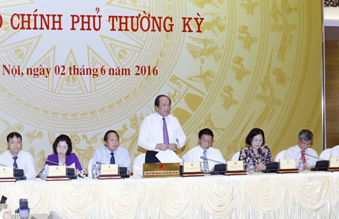 Văn phòng Chính phủ họp báo Chính phủ thường kỳ tháng 6. Ảnh: Bộ trưởng, Chủ nhiệm Văn phòng Chính phủ Mai tiến Dũng phát biểu tại họp báo - Ảnh: An Đăng