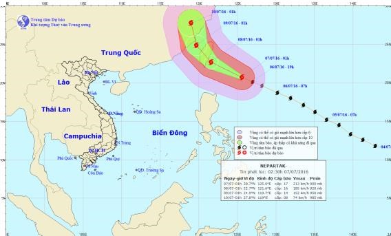 Đường đi và vịu trí bão NEPARTAK. (Nguồn: nchmf.gov.vn)