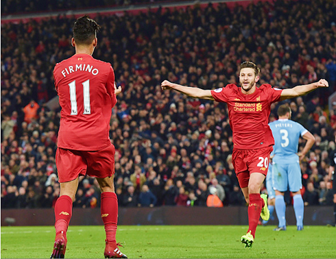 Lallana và Firmino có ngày thi đấu ấn tượng và giúp Liverpool lội ngược dòng ngoạn mục 4-1 trước Stoke City. (Ảnh: Getty)