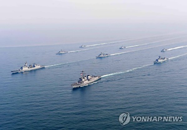 Tàu hải quân của Mỹ, Hàn Quốc trong một cuộc tập trận. (Nguồn: Yonhap)