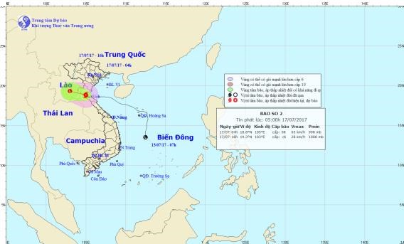 Vị trí và đường đi của bão số 2. (Nguồn: nchmf.gov.vn)