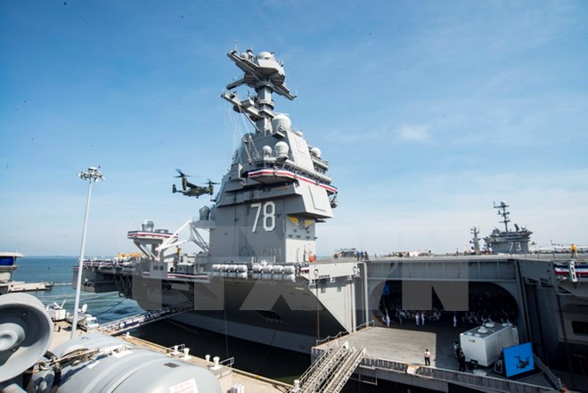 Tàu sân bay USS Gerald R. Ford. (Nguồn: EPA/TTXVN)