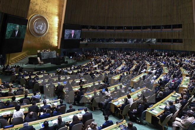 Tổng Thư ký Liên hợp quốc Antonio Guterres phát biểu tại lễ khai mạc kỳ họp cấp cao Đại hội đồng Liên hợp quốc khóa 72 tại New York ngày 19-9. (Nguồn: AFP/TTXVN)