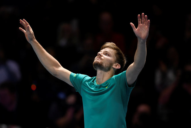 David Goffin ăn mừng chiến thắng. Ảnh: REUTERS