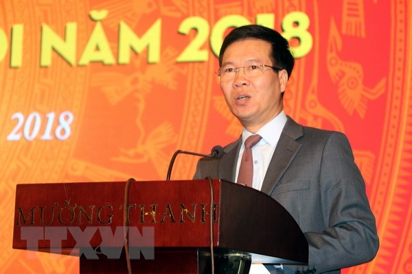  Trưởng Ban Tuyên giáo Trung ương Võ Văn Thưởng phát biểu chỉ đạo hội nghị. (Ảnh: Bích Huệ/TTXVN)