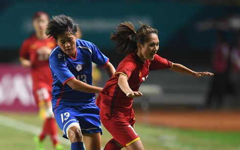 ĐT nữ Việt Nam gục ngã trước Đài Bắc Trung Hoa trên chấm luân lưu. (Ảnh: Asiangames2018) 