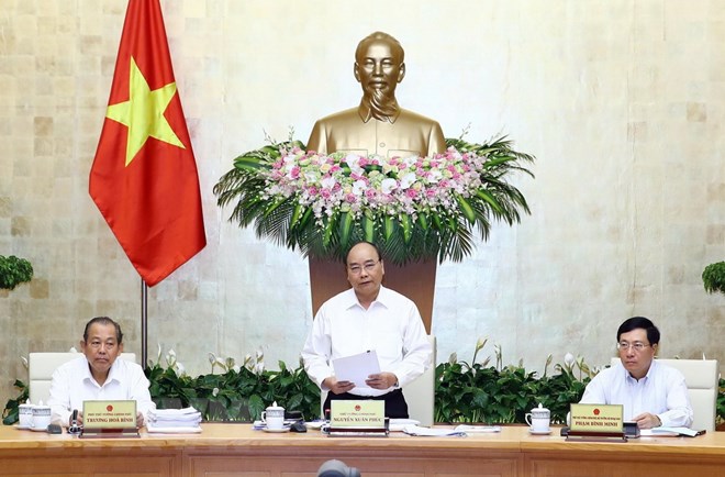 Thủ tướng Nguyễn Xuân Phúc phát biểu tại phiên họp. (Ảnh: Thống Nhất/TTXVN)