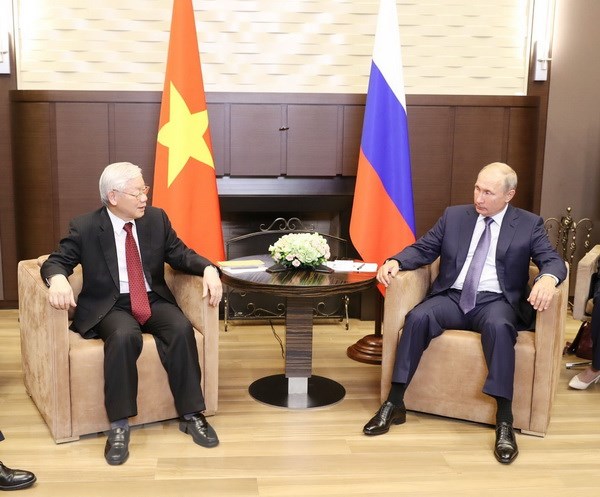 Tổng Bí thư Nguyễn Phú Trọng hội đàm với Tổng thống Liên bang Nga Vladimir Putin. (Ảnh: Trí Dũng/TTXVN)