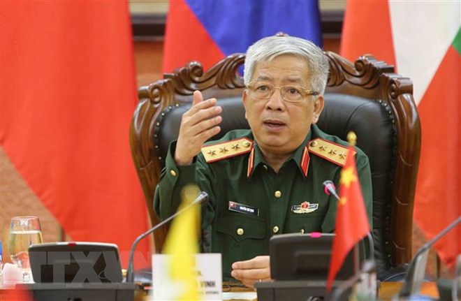 Thượng tướng Nguyễn Chí Vịnh dẫn đầu đoàn đại biểu quốc phòng Việt Nam tham dự Hội nghị Thứ trưởng Quốc phòng ASEAN-Nhật Bản 10. (Ảnh: Dương Giang/TTXVN)