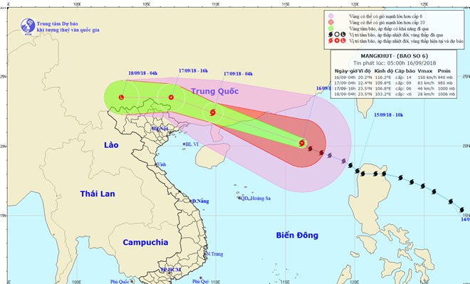 Đường đi và vị trí của bão. (Nguồn: Trung tâm Dự báo Khí tượng Thủy văn Quốc gia)