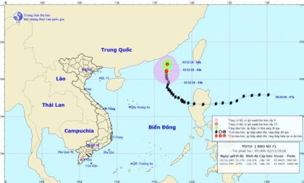 Vị trí và đường đi của bão. (Nguồn: Trung tâm Dự báo Khí tượng Thủy văn Trung ương)