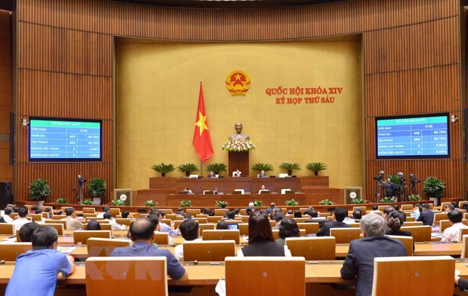 Quốc hội biểu quyết thông qua toàn văn Nghị quyết phê chuẩn Hiệp định Đối tác Toàn diện và Tiến bộ xuyên Thái Bình Dương (CPTPP) cùng các văn kiện liên quan với số đại biểu tán thành 469/469 tham gia biểu quyết. (Ảnh: Phương Hoa/TTXVN)