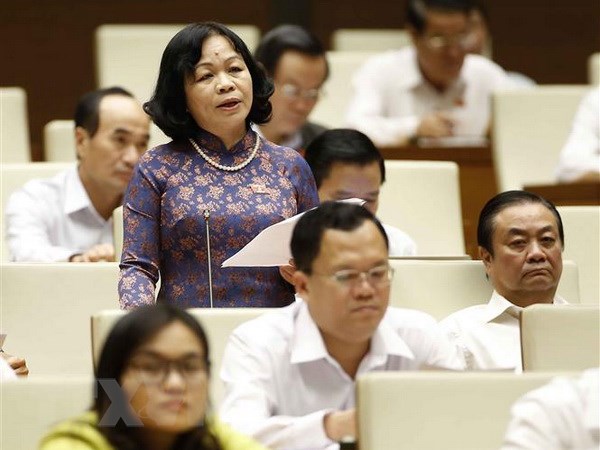 Đại biểu Quốc hội tỉnh Đồng Tháp Nguyễn Thị Mai Hoa phát biểu ý kiến. (Ảnh: Doãn Tấn/TTXVN)