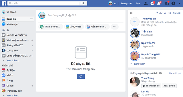Facebook không thể hiển thị được các bài viết mới. - Ảnh chụp màn hình.