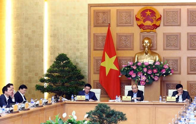 Thủ tướng Nguyễn Xuân Phúc chủ trì phiên họp thường trực Chính phủ. (Ảnh: Thống Nhất/TTXVN)
