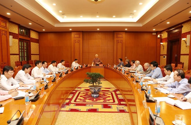 Tổng Bí thư, Chủ tịch nước Nguyễn Phú Trọng, Trưởng Tiểu ban Văn kiện phát biểu kết luận cuộc họp. (Ảnh: Trí Dũng/TTXVN)