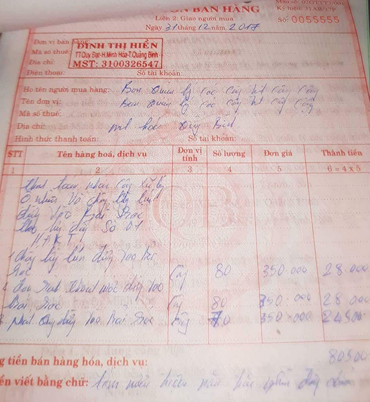 Tờ hóa đơn mà bà Đinh Thị Hiền sử dụng bất hợp pháp.