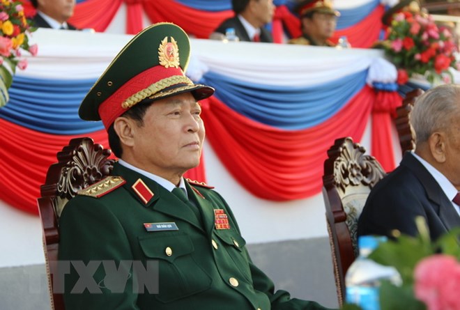 Đại tướng Ngô Xuân Lịch, Ủy viên Bộ Chính trị, Bộ trưởng Bộ Quốc phòng Việt Nam tham dự buổi lễ. (Ảnh: Xuân Tú/TTXVN)