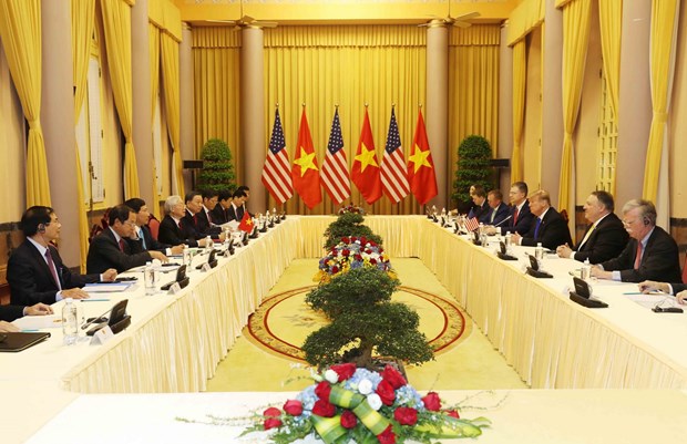 Tổng Bí thư, Chủ tịch nước hội đàm với Tổng thống Hoa Kỳ Donald Trump. (Ảnh: Trí Dũng/TTXVN)