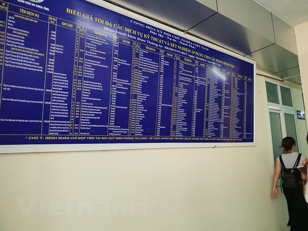  Bảng giá dịch vụ y tế tại một cơ sở khám chữa bệnh. (Ảnh: PV/Vietnam+)