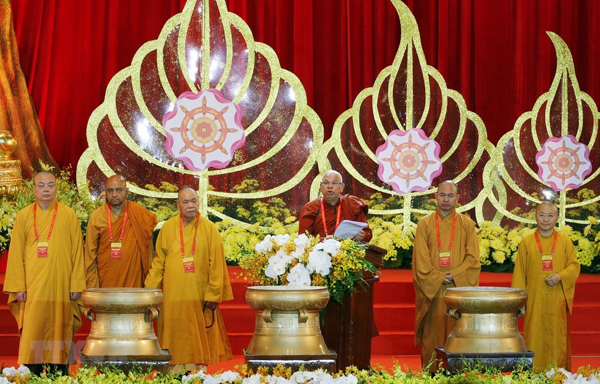 Đại diện của Tổ chức Vesak Liên hợp quốc đọc Tuyên bố Hà Nam-Vesak 2019. (Ảnh: Nguyễn Dân/TTXVN)