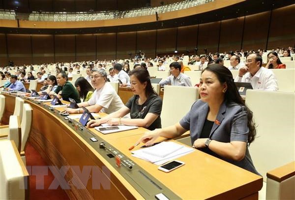 Xin y kien 3 noi dung trong du thao Luat Phong, chong tac hai ruou bia hinh anh 2Đoàn đại biểu Quốc hội tỉnh Bắc Giang ấn nút về nội dung Quốc hội xin ý kiến đại biểu Quốc hội bằng hệ thống điện tử về ba nội dung của dự thảo Luật Phòng, chống tác hại của rượu, bia. (Ảnh: Doãn Tấn/TTXVN)