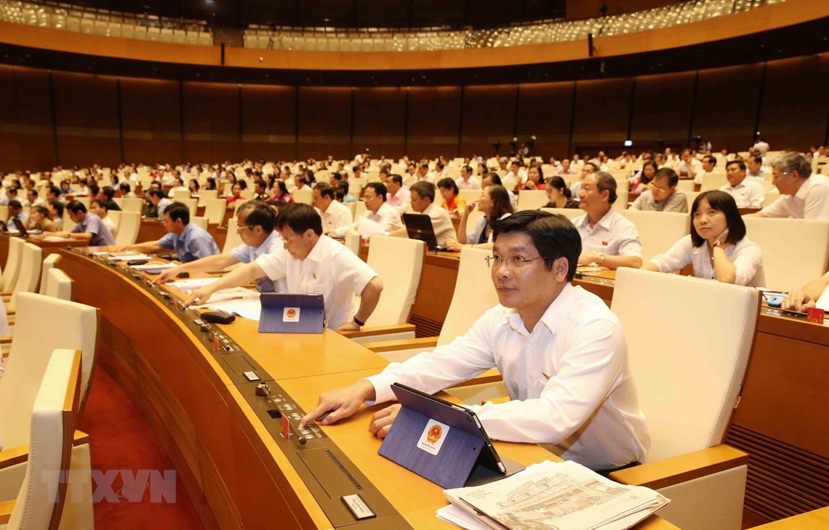 Đại biểu Quốc hội biểu quyết thông qua Nghị quyết về việc thành lập Đoàn giám sát chuyên đề của Quốc hội năm 2020. (Ảnh: Phương Hoa/TTXVN)
