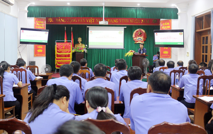 Lớp tập huấn tại điểm cầu VKSND tỉnh.