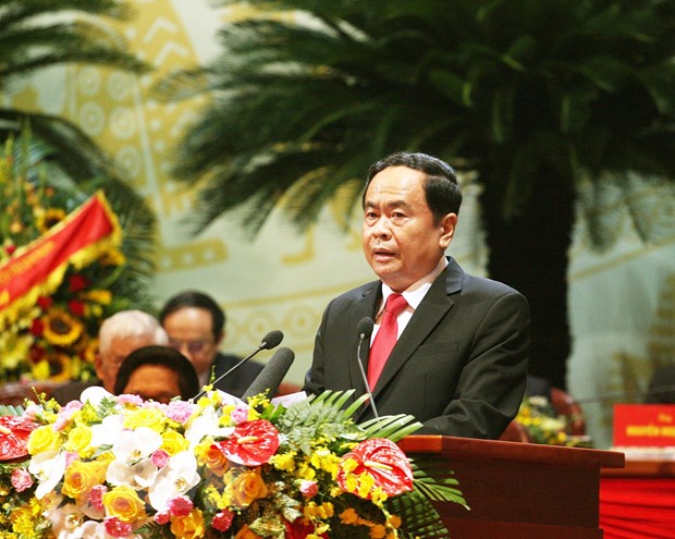 Khai mac Dai hoi dai bieu toan quoc Mat tran To quoc Viet Nam hinh anh 2Ông Trần Thanh Mẫn, Bí thư Trung ương Đảng, Chủ tịch Uỷ ban Trung ương Mặt trận Tổ quốc Việt Nam khóa VIII trình bày Diễn văn khai mạc Đại hội. (Nguồn: TTXVN)