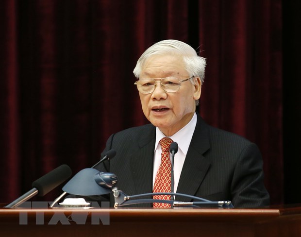 Chung suc dong long hoan thanh muc tieu Dai hoi XII cua Dang da de ra hinh anh 1Tổng Bí thư, Chủ tịch nước Nguyễn Phú Trọng phát biểu bế mạc hội nghị. (Ảnh: Phương Hoa/TTXVN)