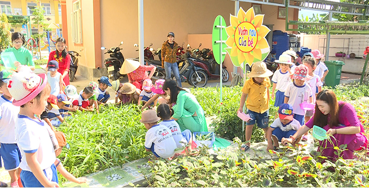 Một góc vui chơi, trải nghiệm cho các cháu Trường mầm non Quảng Kim. 