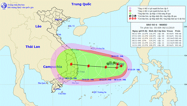  Đường đi và vị trí cơn bão số 6. (Nguồn: nchmf.gov.vn)