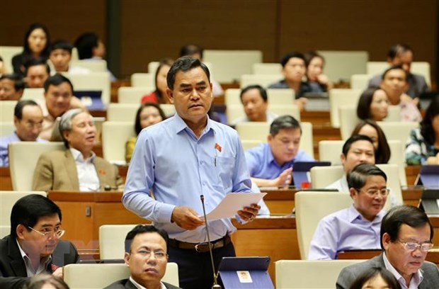 Đại biểu Quốc hội tỉnh Đắk Lắk Y Biêr Niê chất vấn Thủ tướng Chính phủ Nguyễn Xuân Phúc. (Ảnh: Dương Giang/TTXVN)