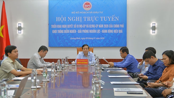Các đại biểu tham dự hội nghị tại điểm cầu Quảng Bình.