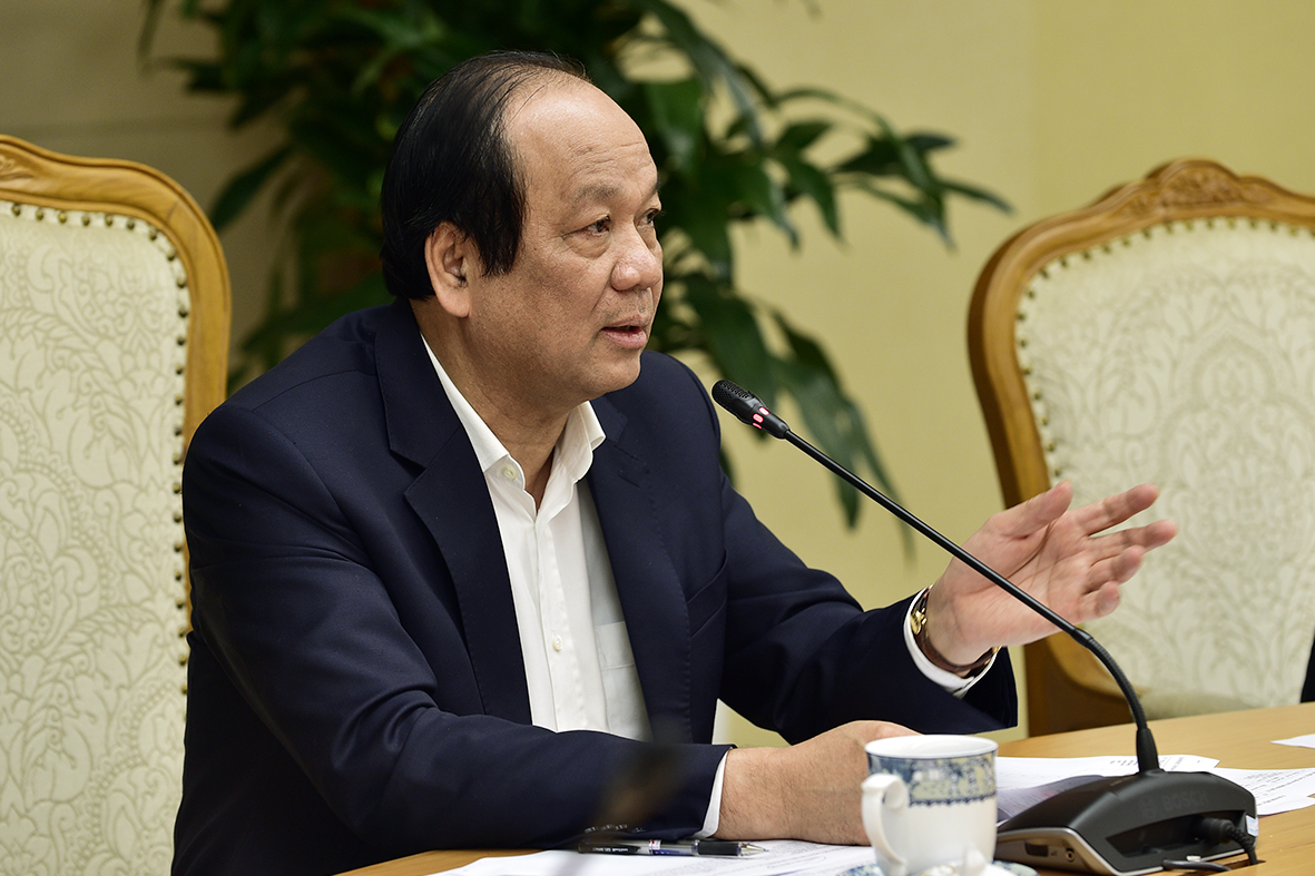 Bộ trưởng, Chủ nhiệm VPCP Mai Tiến Dũng, Tổ trưởng Tổ công tác của Thủ tướng phát biểu tại buổi làm việc. - Ảnh: VGP/Nhật Bắc