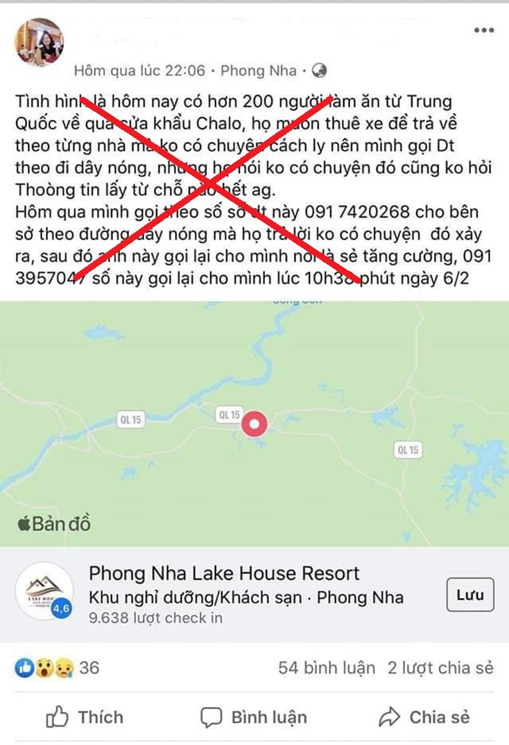 Thông tin sai sự thật đăng tải trên trang facebook cá nhân của bà P.T.H.T