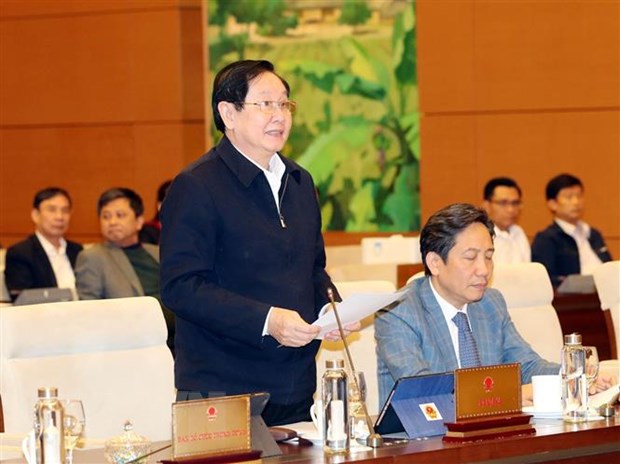 Bộ trưởng Bộ Nội vụ Lê Vĩnh Tân trình bày Tờ trình. (Ảnh: Trọng Đức/TTXVN)