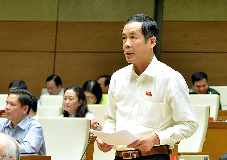 Đồng chí Trần Công Thuật, Phó Bí thư Tỉnh ủy, Chủ tịch UBND tỉnh, Trưởng đoàn ĐBQH tỉnh phát biểu tại diễn đàn Quốc hội.