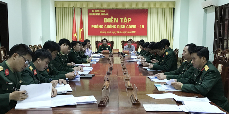 Các đại biểu tham dự diễn tập phòng, chống dịch Covid-19 tại điểm cầu Quảng Bình