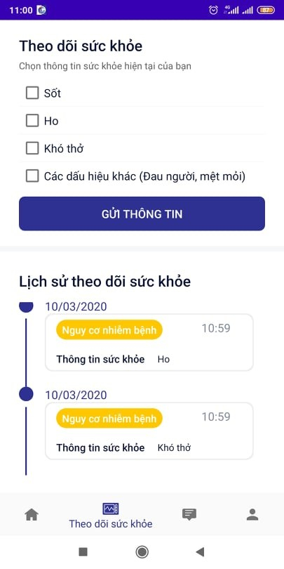 Người dùng cũng có thể tự nhập và theo dõi tình trạng sức khỏe cá nhân. (Ảnh chụp màn hình)