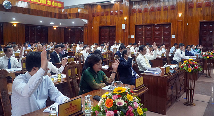Các đại biểu biểu quyết thông qua các nghị quyết