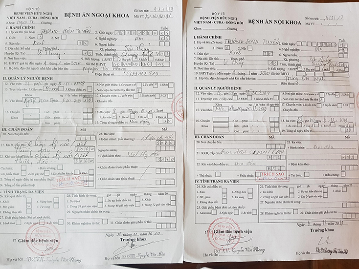 Hai hồ sơ bệnh án điều trị tại bệnh viện của ông Tuyển 