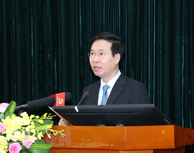 Ông Võ Văn Thưởng, Ủy viên Bộ Chính trị, Bí thư Trung ương Đảng, Trưởng Ban Tuyên giáo Trung ương phát biểu khai mạc hội thảo. (Ảnh: Phương Hoa/TTXVN)