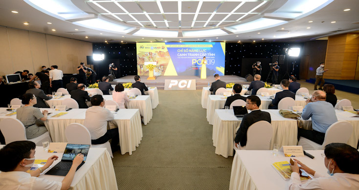Quang cảnh buổi lễ công bố trực tuyến chỉ số năng lực cạnh tranh cấp tỉnh (PCI) năm 2019.