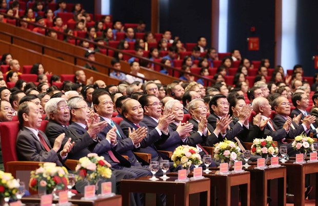 Lãnh đạo Đảng, Nhà nước dự lễ kỷ niệm. (Ảnh: Phương Hoa/TTXVN)