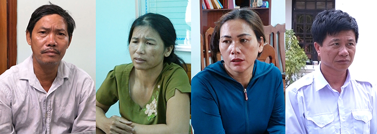 Các đối tượng (từ trái qua phải: Nguyễn Tư Sơn; Dương Thị Thu; Hoàng Thị Dịu; Nguyễn Hữu Chức tại cơ quan Công an 
