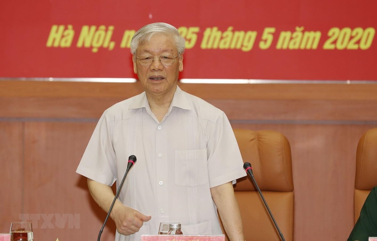  Tổng Bí thư, Chủ tịch nước Nguyễn Phú Trọng, Bí thư Quân ủy Trung ương phát biểu chỉ đạo Hội nghị. (Ảnh: Trí Dũng/TTXVN)