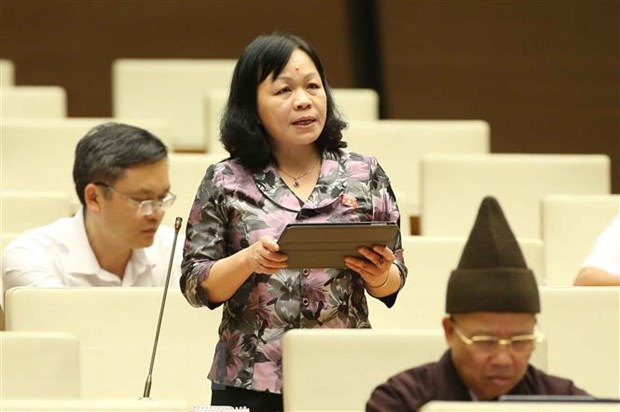 Đại biểu Quốc hội tỉnh Đồng Tháp Nguyễn Thị Mai Hoa phát biểu ý kiến. (Ảnh: Doãn Tấn/TTXVN)