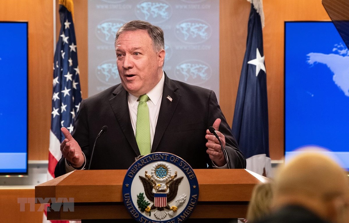 Ngoại trưởng Mỹ Mike Pompeo phát biểu trong cuộc họp báo tại Washington, DC, ngày 20-5-2020. (Ảnh: AFP/TTXVN)